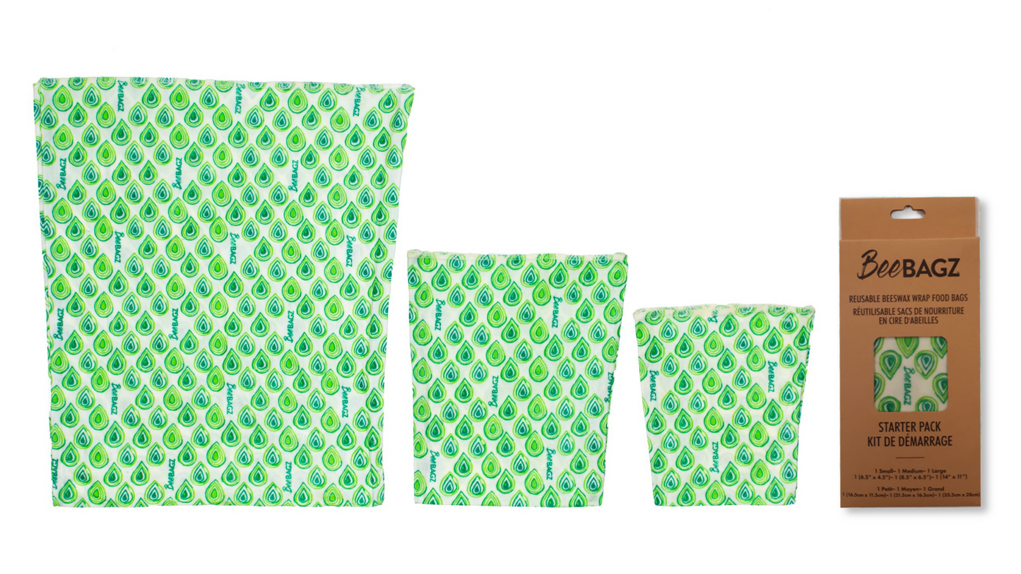 Starter Pack of 3 - Reusable Beeswax Wrap Food Storage Bags