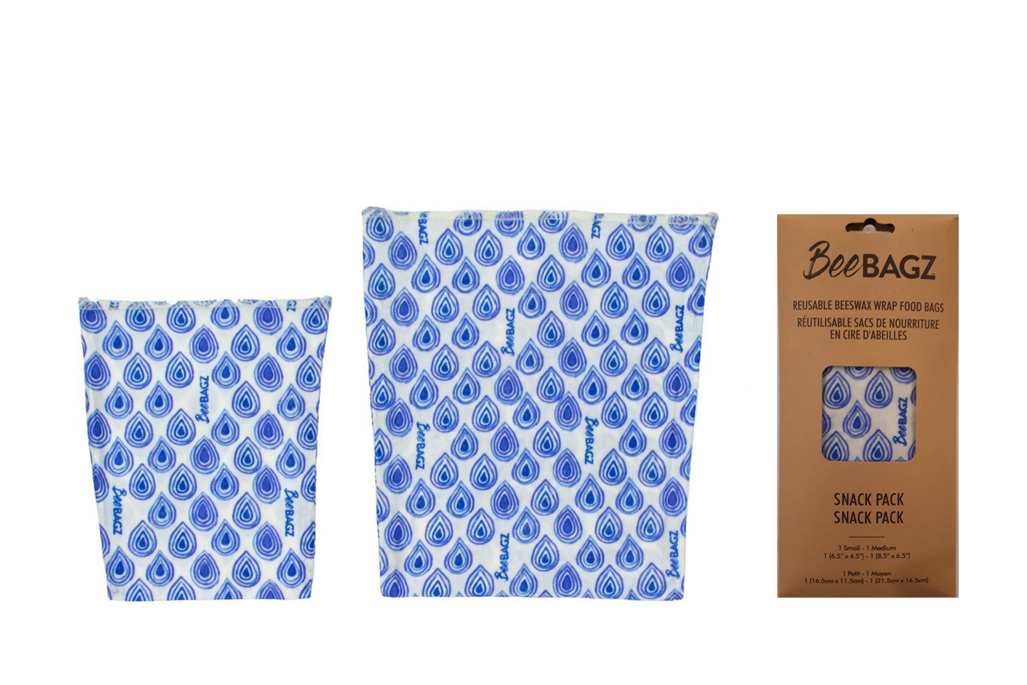 Snack Pack of 2 - Reusable Beeswax Wrap Food Storage Bags