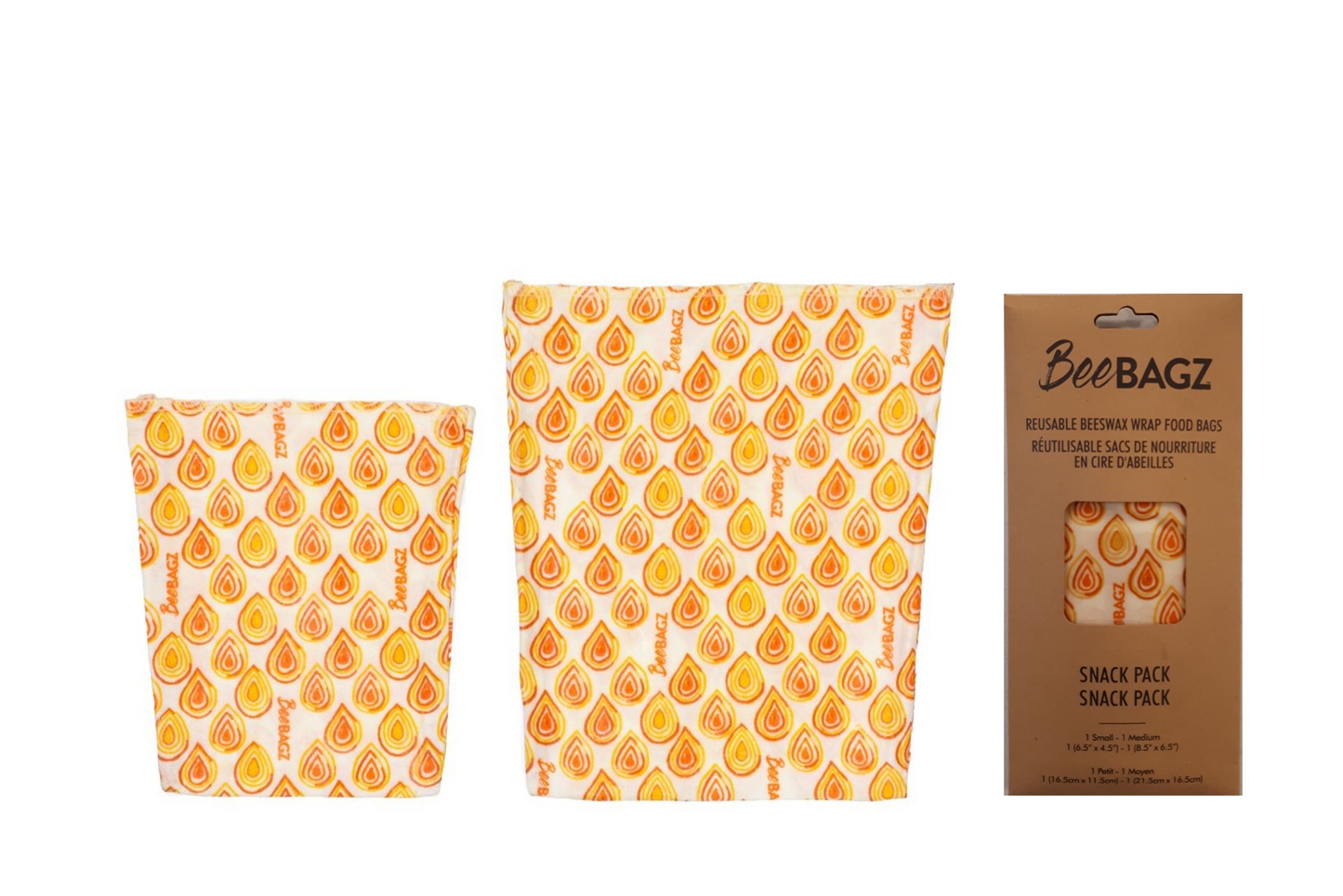 Snack Pack of 2 - Reusable Beeswax Wrap Food Storage Bags