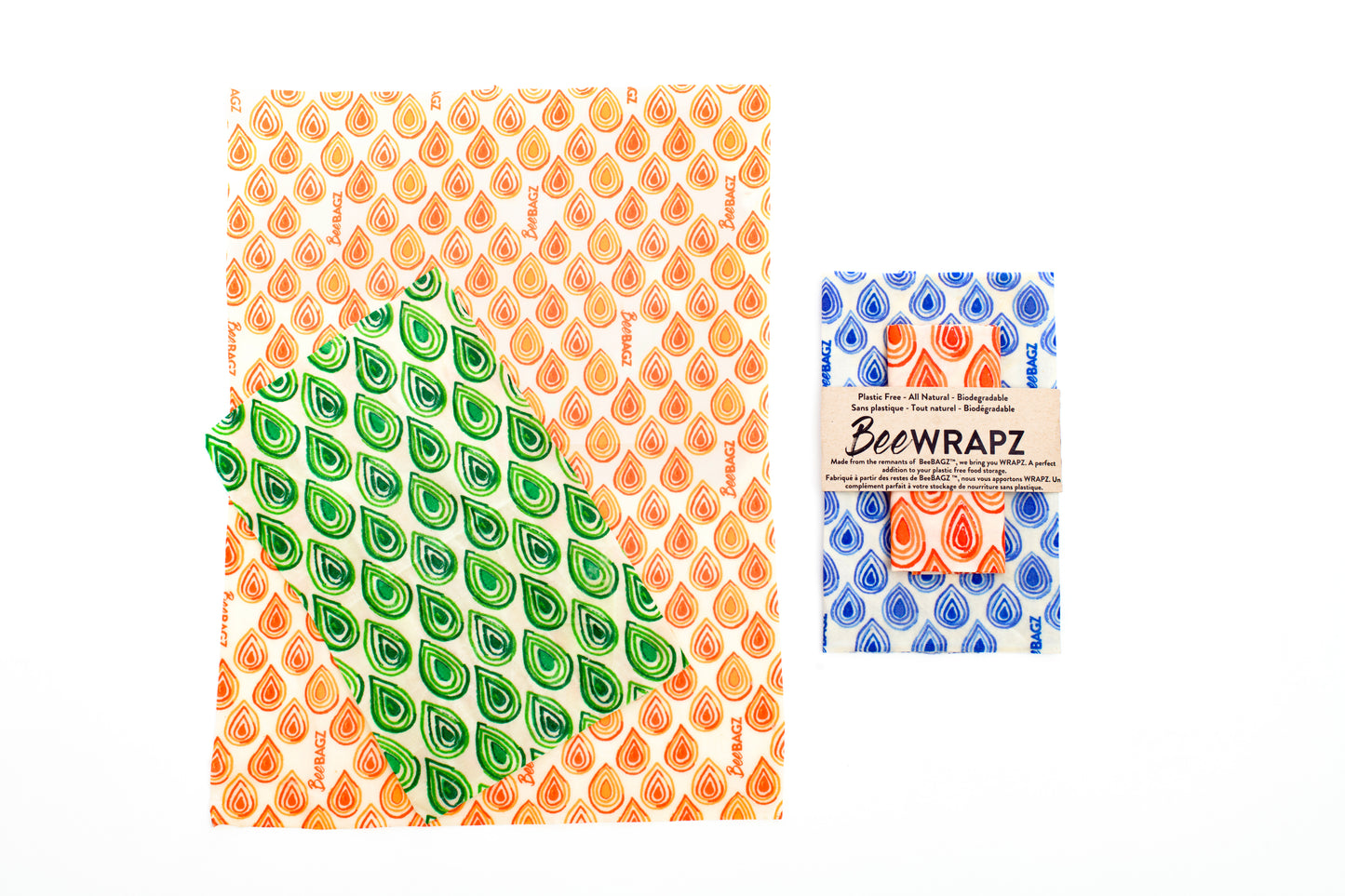 Beeswax wrap that solves your food storage needs. BeeWRAPZ™ are reusable food wraps that tightly cover the tops of cans, bowls, glasses or wrap your cut fruits and veggies keeping them fresher, longer. Another great addition to your plastic free food storage lineup.
