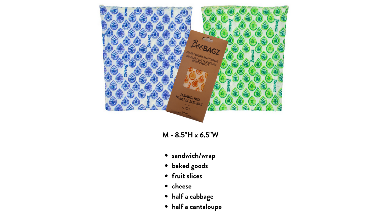 Beeswax wrap and reusable food storage bags by BeeBAGZ are a plastic free alternative to plastic wraps & ziplocked bags for your food storage needs. These beeswax wraps and beeswax wrap bags are a great eco friendly gift and can be used as food wraps, produce bags, snack bags, lunch bags or sandwich bags. Shop today!