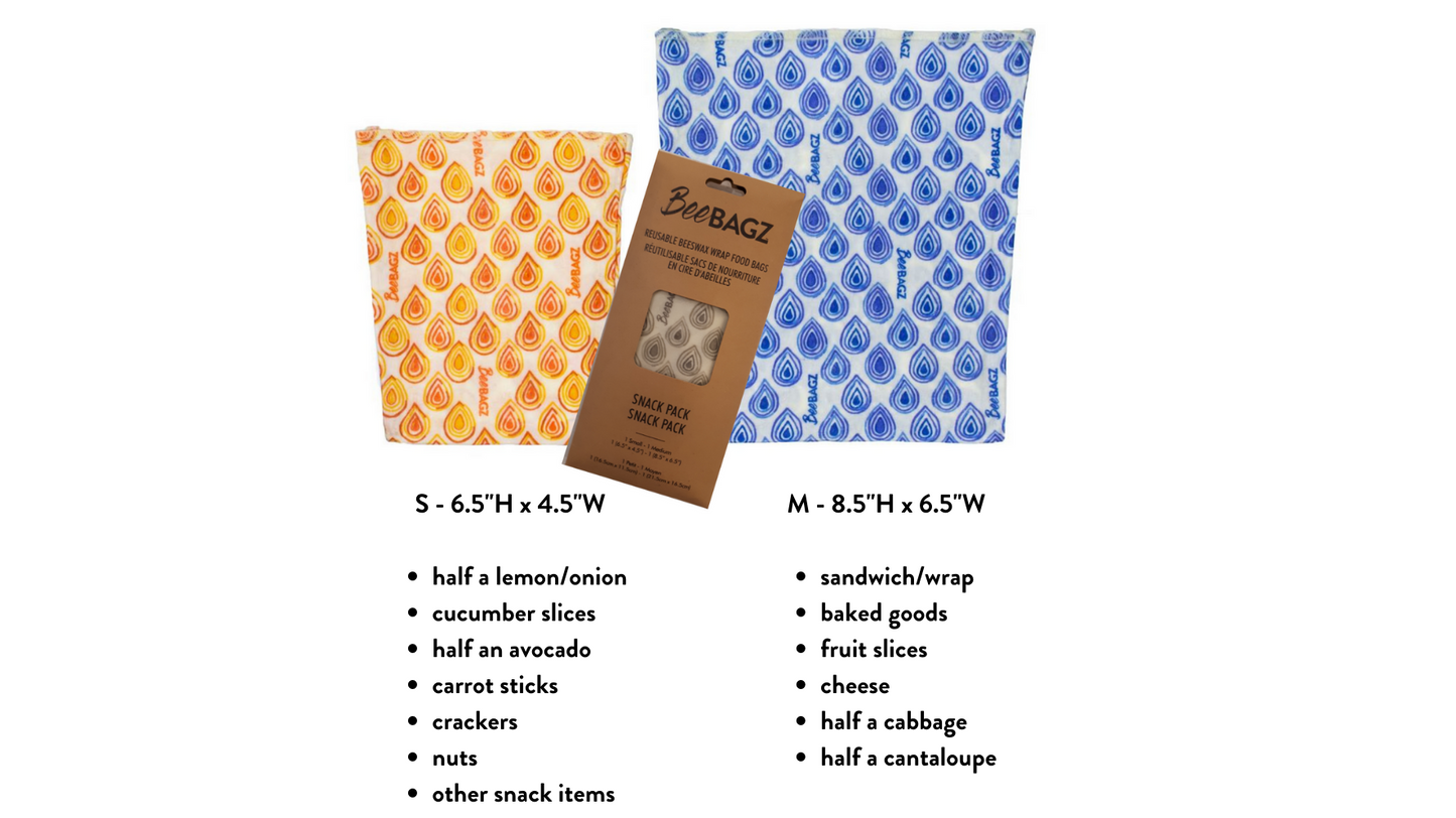 Beeswax wrap and reusable food storage bags by BeeBAGZ are a plastic free alternative to plastic wraps & ziplocked bags for your food storage needs. These beeswax wraps and beeswax wrap bags are a great eco friendly gift and can be used as food wraps, produce bags, snack bags, lunch bags or sandwich bags. Shop today!