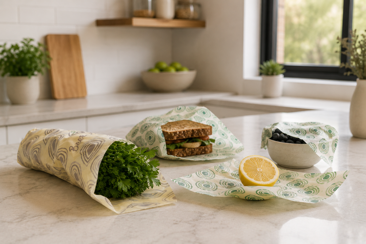 Beeswax wraps with food wraped
