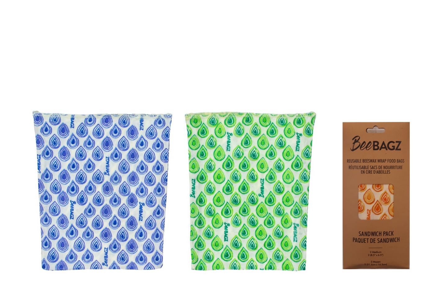 Lunch Pack of 3 - Reusable Beeswax Wrap Food Storage Bags