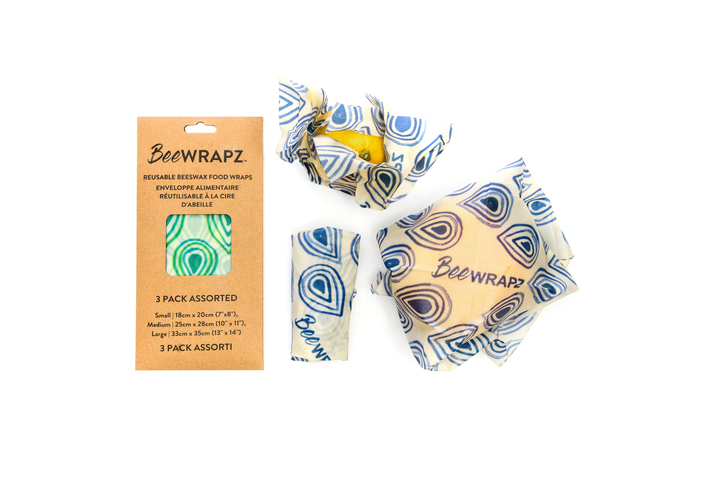 BeeWRAPZ™ Pack of 3 - Beeswax Reusable Food Wraps