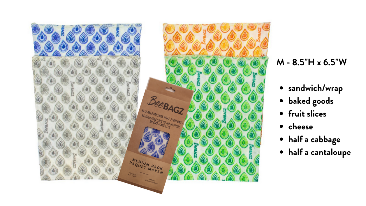 Beeswax wrap and reusable food storage bags by BeeBAGZ are a plastic free alternative to plastic wraps & ziplocked bags for your food storage needs. These beeswax wraps and beeswax wrap bags are a great eco friendly gift and can be used as food wraps, produce bags, snack bags, lunch bags or sandwich bags. Shop today!