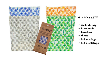 Beeswax wrap and reusable food storage bags by BeeBAGZ are a plastic free alternative to plastic wraps & ziplocked bags for your food storage needs. These beeswax wraps and beeswax wrap bags are a great eco friendly gift and can be used as food wraps, produce bags, snack bags, lunch bags or sandwich bags. Shop today!